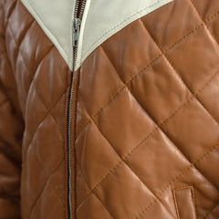 Xaven Tan Leather Hooded Bomber Jacket
