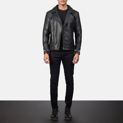 Zebon Black Leather Biker Jacket