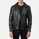 Zebon Black Leather Biker Jacket