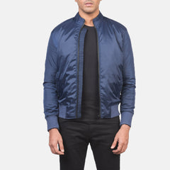 Wylin Blue Leather Bomber Jacket