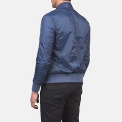 Wylin Blue Leather Bomber Jacket