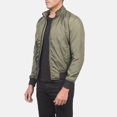 Wylin Green Leather Bomber Jacket