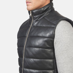 Niror Black Leather Vest Jacket
