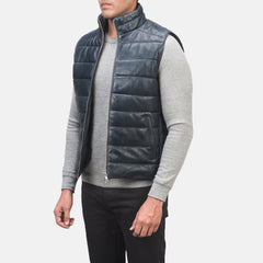 Niror Blue Leather Vest Jacket