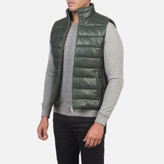 Niror Green Leather Vest Jacket