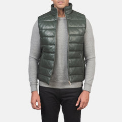 Niror Green Leather Vest Jacket