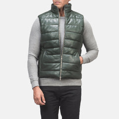 Niror Green Leather Vest Jacket