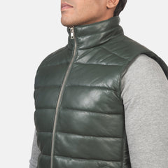 Niror Green Leather Vest Jacket