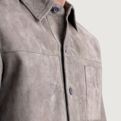 Zelean Grey Leather Shirt Jacket