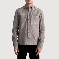Zelean Grey Leather Shirt Jacket