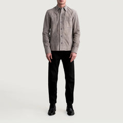 Zelean Grey Leather Shirt Jacket