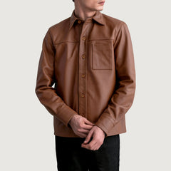 Zelean Brown Leather Shirt Jacket