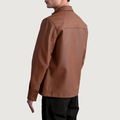 Zelean Brown Leather Shirt Jacket