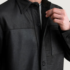Zelean Black Leather Shirt Jacket