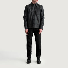 Zelean Black Leather Shirt Jacket