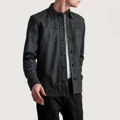 Zelean Black Leather Shirt Jacket