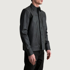 Zelean Black Leather Shirt Jacket