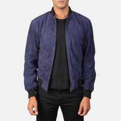 Vegel Blue Suede Bomber Jacket