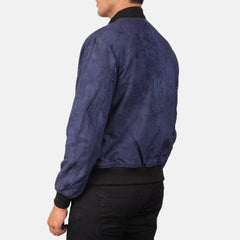 Vegel Blue Suede Bomber Jacket