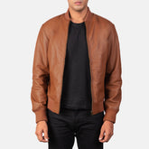 Vegel Brown Leather Bomber Jacket