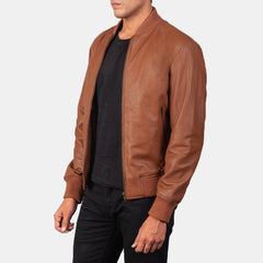 Vegel Brown Leather Bomber Jacket