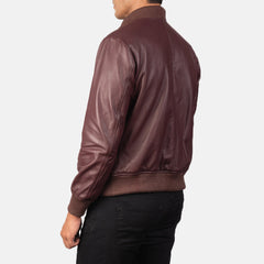 Vegel Maroon Leather Bomber Jacket
