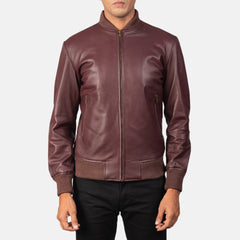 Kegan Maroon Leather Bomber Jacket