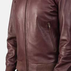 Vegel Maroon Leather Bomber Jacket