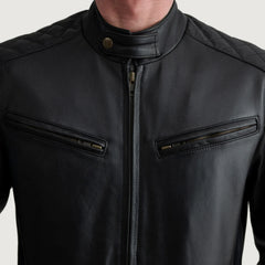 Kegan Black Leather Bomber Jacket