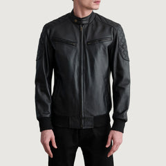 Kegan Black Leather Bomber Jacket