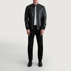 Kegan Black Leather Bomber Jacket