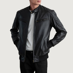Kegan Black Leather Bomber Jacket