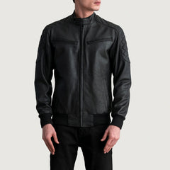 Leris Black Leather Bomber Jacket