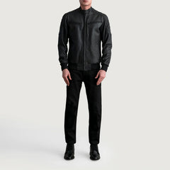 Leris Black Leather Bomber Jacket
