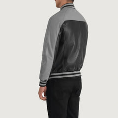 Damet Black Grey Leather Varsity Jacket