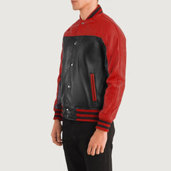 Damet Black Red Leather Varsity Jacket