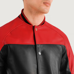 Damet Black Red Leather Varsity Jacket