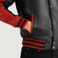 Damet Black Red Leather Varsity Jacket