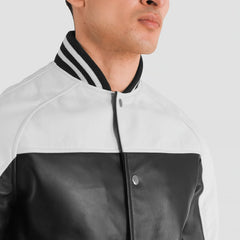 Damet Black White Leather Varsity Jacket