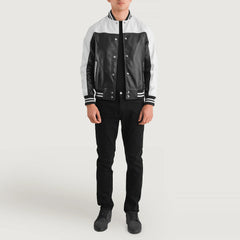 Damet Black White Leather Varsity Jacket