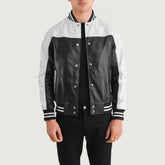 Damet Black White Leather Varsity Jacket