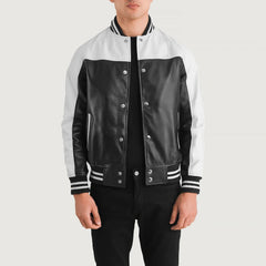 Damet Black White Leather Varsity Jacket