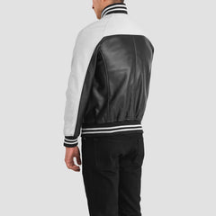 Damet Black White Leather Varsity Jacket