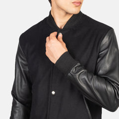Uldon Black Leather Varsity Jacket