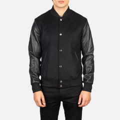 Uldon Black Leather Varsity Jacket