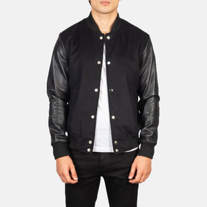 Uldon Black Leather Varsity Jacket