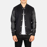 Uldon Black Leather Varsity Jacket
