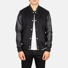 Uldon Black Leather Varsity Jacket