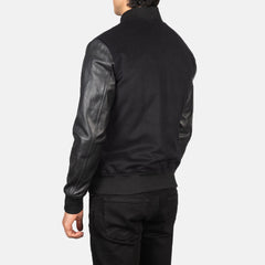 Uldon Black Leather Varsity Jacket