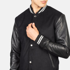 Uldon Black Stripe Leather Varsity Jacket